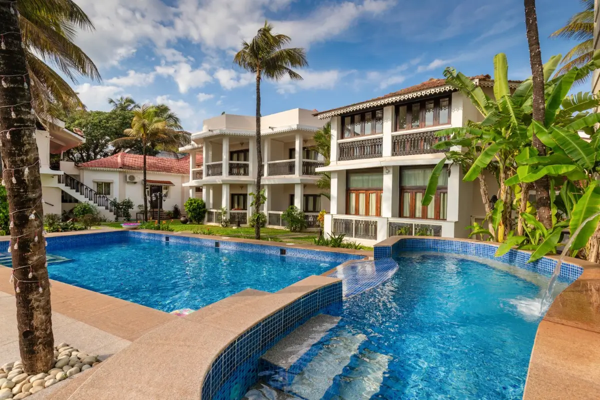 Exterior view of Resort Coqueiral, a boutique hotel in Candolim Goa with direct beach access near Candolim Beach